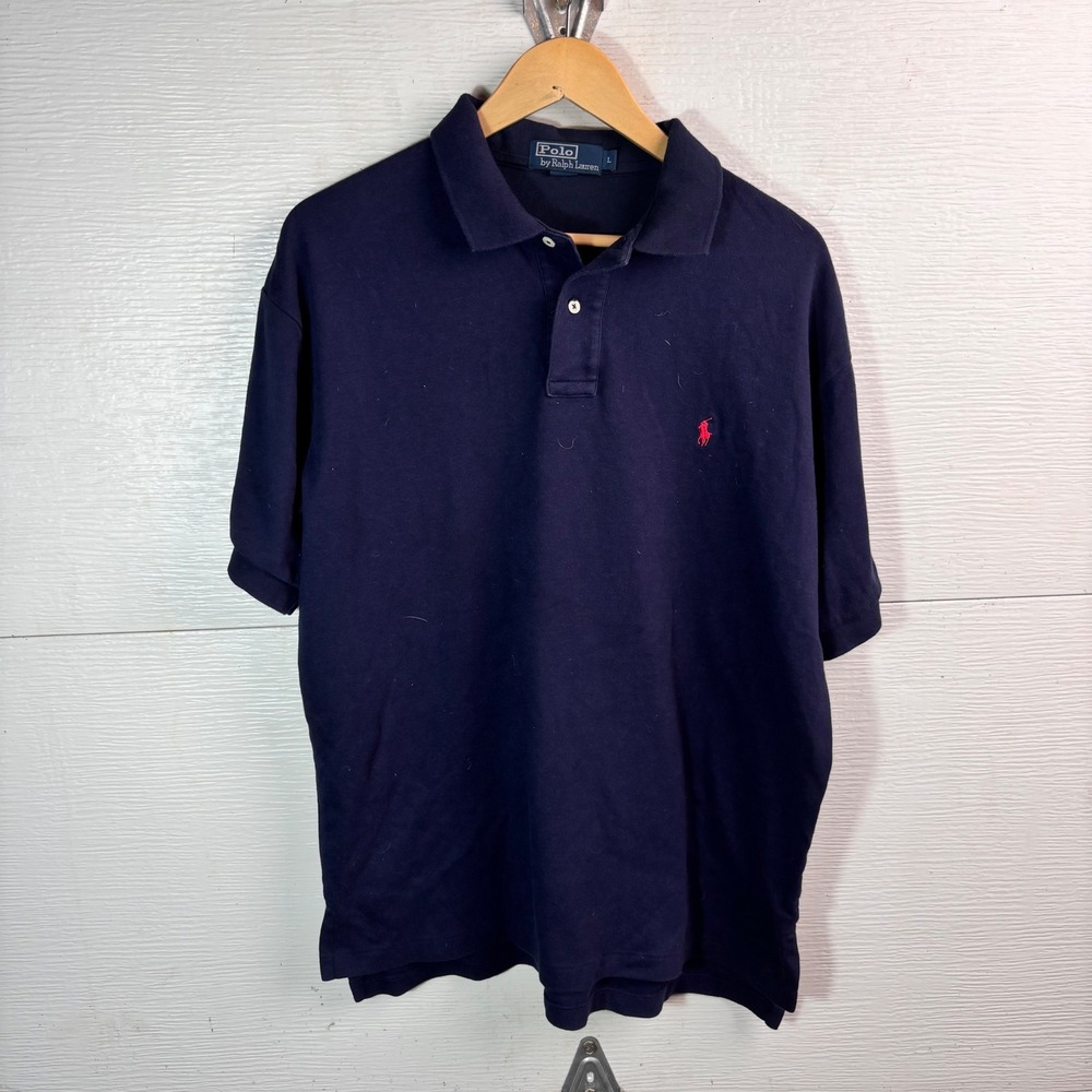 Polo Ralph Lauren Navy Blue Polo Shirt Red Pony Logo Large Preppy Classic